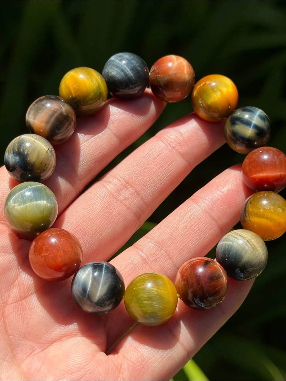 14.5mm Flashy Multicolor Ice Tiger Eye Beaded Stretch Bracelet 2039